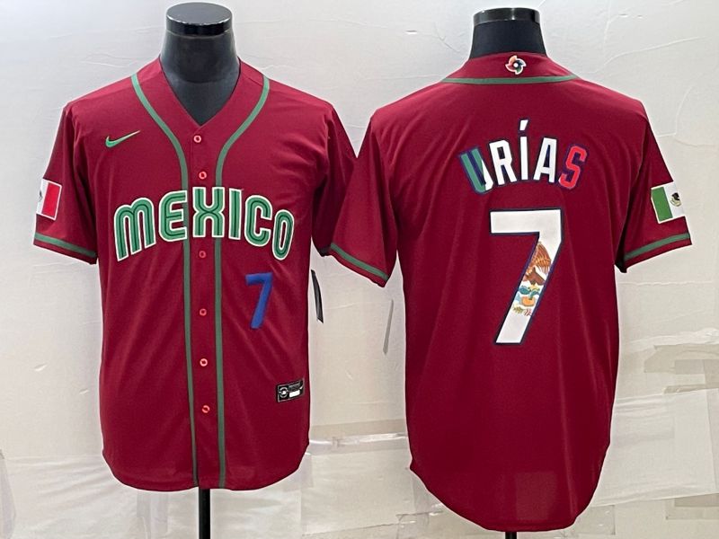 Men 2023 World Cub Mexico #7 Urias Red Nike MLB Jersey8